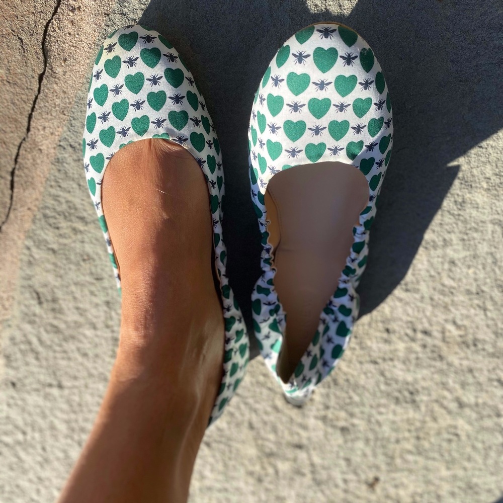 White Green Black Honeypie Hearts Flies Flats